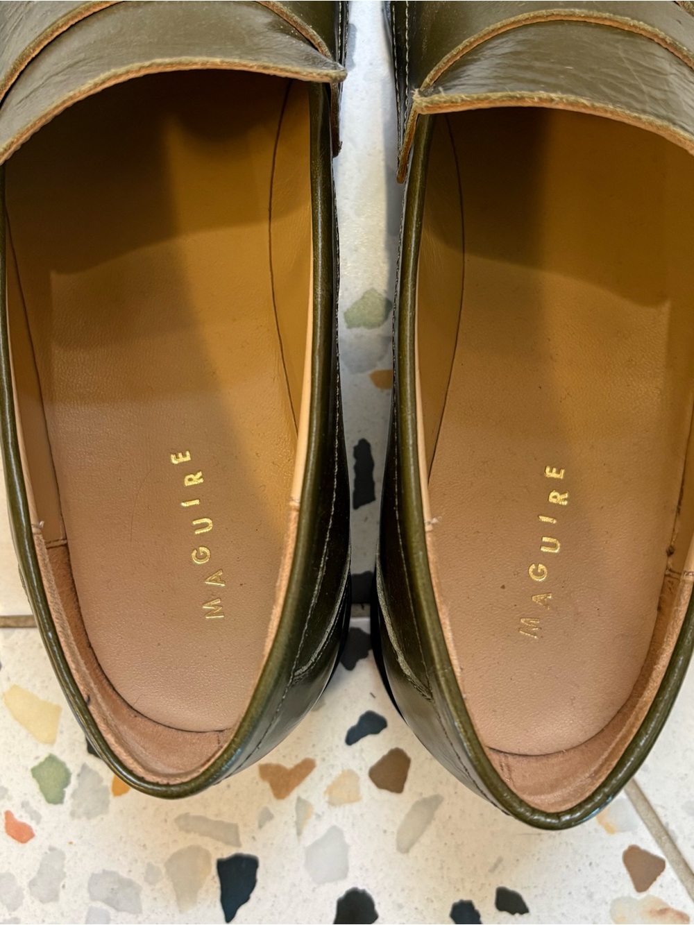 Maguire Olive Leather Penny Loafers - Picture 3 of 7
